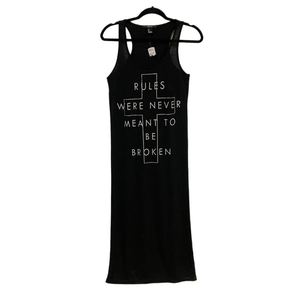 Forever 21 Black‎ Maxi Dress, Size Small, Graphic Message with Cross, New w Tags